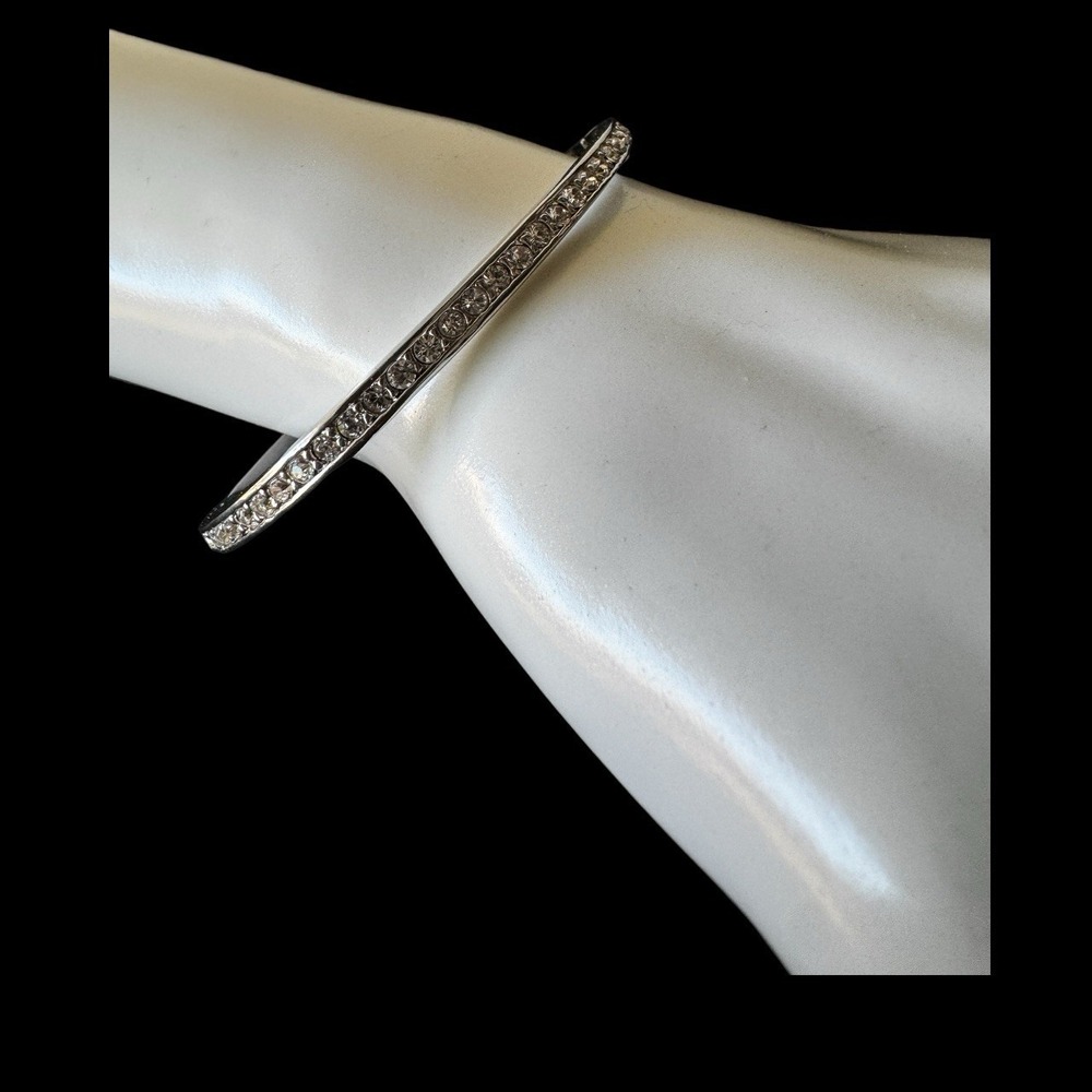 Givenchy Silver Rhinestone Bangle Bracelet Hinged Elegant Understated, Signed